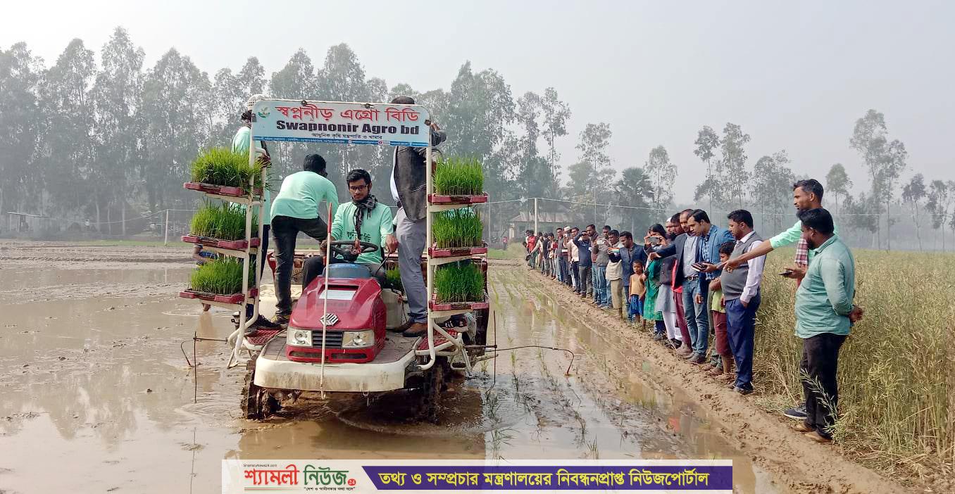ঝিনাইগাতীতে রাইস ট্রান্সপ্লান্টার-এর মাধ্যমে ধানের চারা রোপণ উদ্বোধন
