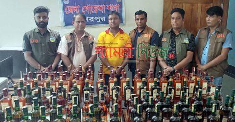 শেরপুরে ১৩৩ বোতল ভারতীয় মদসহ ১ মাদক ব্যবসায়ী গ্রেফতার