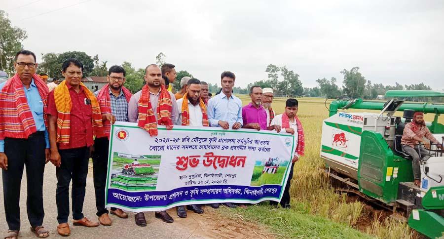 ঝিনাইগাতীতে সমলয় পদ্ধতিতে বোরো ধান কর্তনের শুভ উদ্বোধন